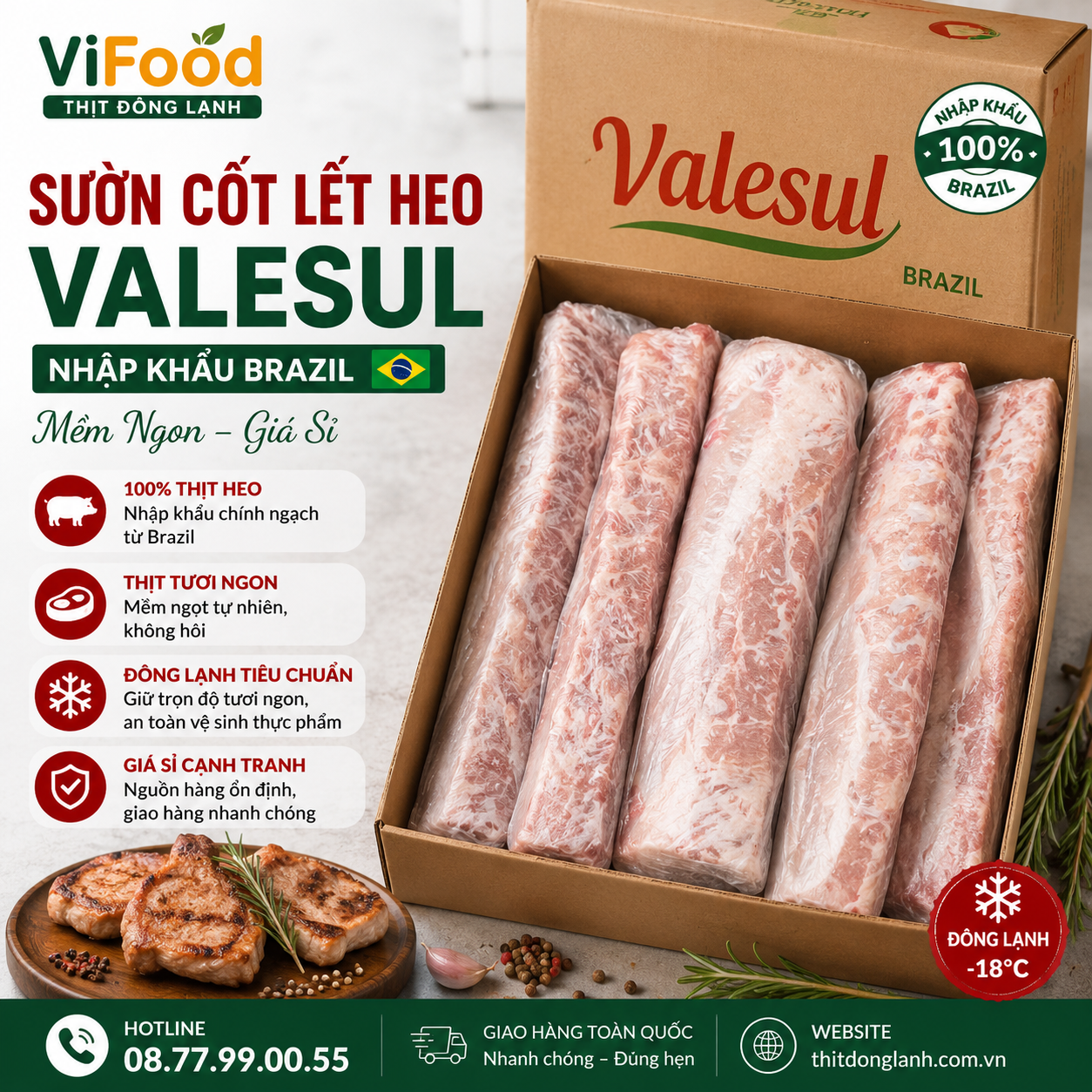 Sườn Cốt Lết Heo Đông Lạnh Valesul Giá Sỉ